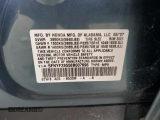 2008 Honda Pilot EX-L z VIN 5FNYF28558B007696, wystawiony jako Copart lot #56102065 z przebiegiem 56 442 mil mil oraz Szkoda całkowita • Salvage title. Historia ofert i sprzedaży dostępna na DreamBid. Obrazek 13.