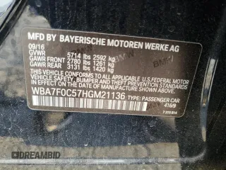 2017 BMW 7 Series 750i with VIN WBA7F0C57HGM21136, listed as a Copart auction lot 88525335 with 102,508 mi miles and Salvage title. Bid and sale history available at DreamBid. Image 14.