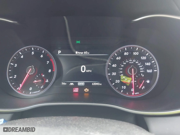 2020 Genesis G70 2.0T with VIN KMTG64LAXLU048760, listed as a IAAI auction lot 41553678 with 63,043 mi miles. Bid and sale history available at carsss.com. Image 7.