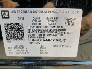 2024 Chevrolet Blazer Premier z VIN 3GNKBLR44RS164147, wystawiony jako Copart lot #71015534 z przebiegiem 15 779 mil mil oraz Szkoda całkowita • Salvage title. Historia ofert i sprzedaży dostępna na DreamBid. Obrazek 13.