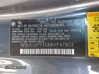 2008 BMW 1 Series 128i with VIN WBAUP93588VF47802, listed as a Copart auction lot 50807405 with 108,162 mi miles and Clean title. Bid and sale history available at DreamBid. Image 12.