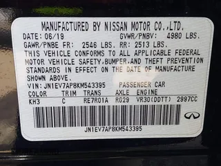 2019 Infiniti Q50 Luxe with VIN JN1EV7AP8KM543395, listed as a IAAI auction lot 42418112 with 43,382 mi miles and . Bid and sale history available at DreamBid. Image 9.
