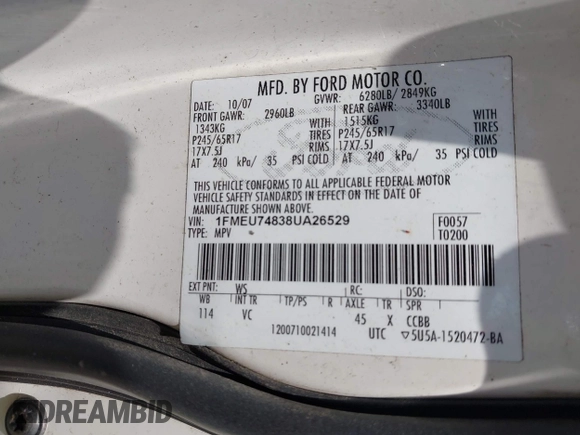 2008 Ford Explorer Eddie Bauer с VIN 1FMEU74838UA26529, выставлен на аукционе IAAI как лот 42487695 с пробегом 150 069 миль миль и . История ставок и продаж доступна на DreamBid. Изображение 9.