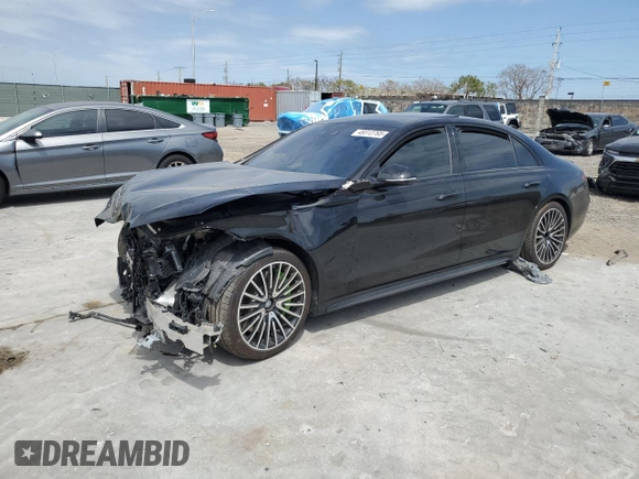 2023 Mercedes-Benz S-Class S 500 with VIN W1K6G6DBXPA208546, listed as a Copart auction lot 49313765 with 64,292 mi miles and Non Repairable. Bid and sale history available at carsss.com. Image 1.
