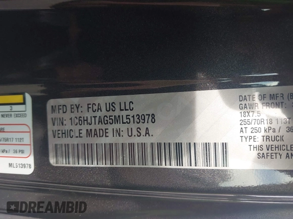 2021 Jeep Gladiator Willys с VIN 1C6HJTAG5ML513978, выставлен на аукционе IAAI как лот 42298998 с пробегом 33 497 миль миль и . История ставок и продаж доступна на DreamBid. Изображение 9.