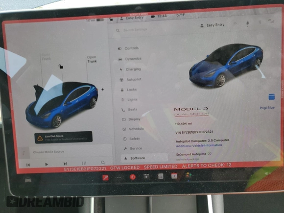 2018 Tesla Model 3 Long Range Battery with VIN 5YJ3E1EB2JF072321, listed as a Copart auction lot 51018825 with 110,494 mi miles and Salvage Title. Bid and sale history available at DreamBid. Image 9.