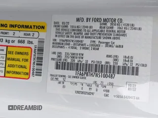 2022 Ford Mustang EcoBoost with VIN 1FA6P8TH7N5100487, listed as a IAAI auction lot 41948342 with 58,802 mi miles and . Bid and sale history available at DreamBid. Image 9.