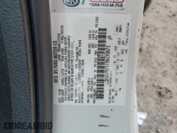 2009 Ford Fusion SE with VIN 3FAHP07119R170075, listed as a Copart auction lot 51503785 with 149,529 mi miles and Salvage Title. Bid and sale history available at carsss.com. Image 12.
