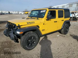 2021 Jeep Wrangler Unlimited Willys with VIN 1C4HJXDG4MW518776, listed as a Copart auction lot 49203725 with Not provided miles and Salvage title. Bid and sale history available at DreamBid. Image 1.
