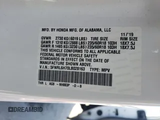2020 Honda Odyssey EX-L z VIN 5FNRL6H70LB028163, wystawiony jako Copart lot #53289695 z przebiegiem 72 114 mil mil oraz Szkoda całkowita • Salvage title. Historia ofert i sprzedaży dostępna na DreamBid. Obrazek 13.