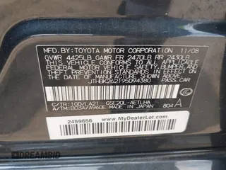 2009 Lexus IS with VIN JTHBK262195094380, listed as a IAAI auction lot 42035562 with 174,977 mi miles. Bid and sale history available at carsss.com. Image 9.