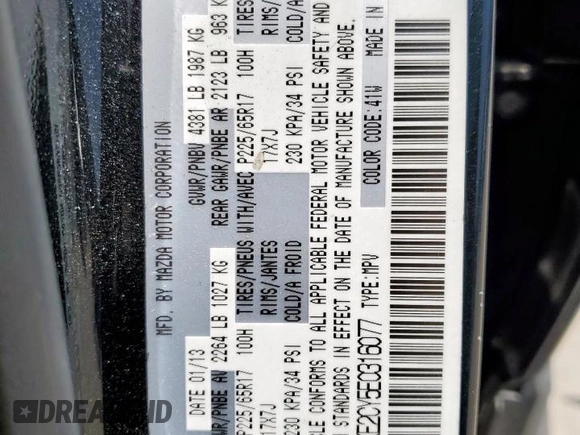 2014 Mazda CX-5 Touring with VIN JM3KE2CY5E0316077, listed as a Copart auction lot 58218735 with 190,789 mi miles and Salvage title. Bid and sale history available at DreamBid. Image 13.