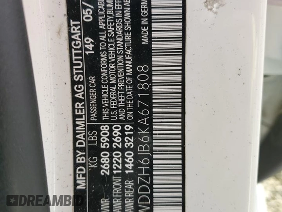 2019 Mercedes-Benz E 450 with VIN WDDZH6JB6KA671808, listed as a Copart auction lot 49857245 with 99,709 mi miles and Salvage Title. Bid and sale history available at DreamBid. Image 15.