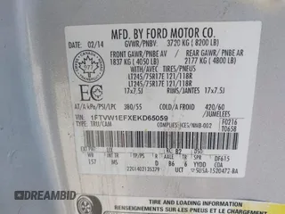2014 Ford F-150 with VIN 1FTVW1EFXEKD65059, listed as a IAAI auction lot 41791605 with 146,190 mi miles and . Bid and sale history available at DreamBid. Image 9.