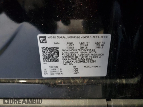 2024 Chevrolet Equinox LT with VIN 3GNAXUEG0RL335294, listed as a Copart auction lot 55419725 with 20,872 mi miles and Clean Title. Bid and sale history available at DreamBid. Image 13.