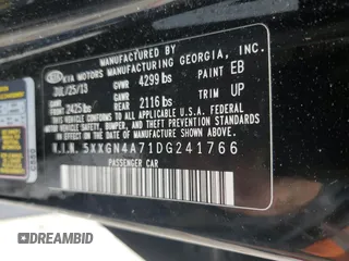 2013 Kia Optima EX with VIN 5XXGN4A71DG241766, listed as a Copart auction lot 47257755 with 56,088 mi miles and Clean Title. Bid and sale history available at carsss.com. Image 12.