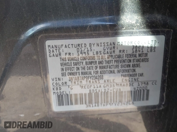 2015 Nissan Sentra SV z VIN 3N1AB7AP9FY234268, wystawiony jako IAAI lot #42041046 z przebiegiem 126 425 mil mil oraz . Historia ofert i sprzedaży dostępna na DreamBid. Obrazek 9.