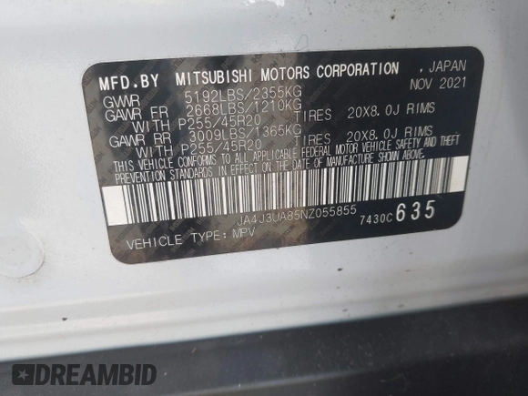 2022 Mitsubishi Outlander SE z VIN JA4J3UA85NZ055855, wystawiony jako IAAI lot #42020874 z przebiegiem 37 756 mil mil oraz . Historia ofert i sprzedaży dostępna na DreamBid. Obrazek 9.