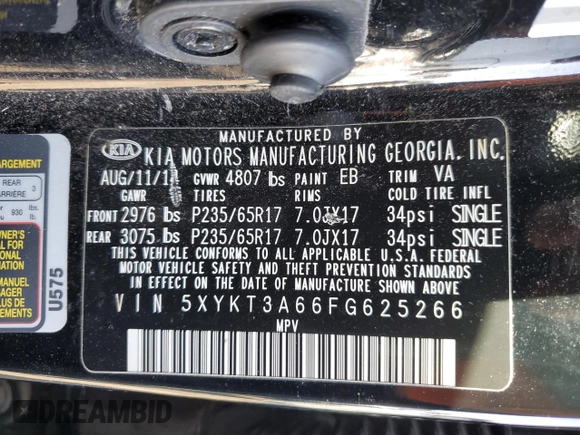 2015 Kia Sorento LX with VIN 5XYKT3A66FG625266, listed as a Copart auction lot 42513795 with 117,942 mi miles and Clean Title. Bid and sale history available at DreamBid. Image 12.
