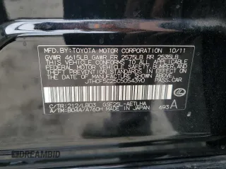 2012 Lexus IS 250 with VIN JTHCF5C25C5054390, listed as a Copart auction lot 54791205 with 103,917 mi miles and Salvage Title. Bid and sale history available at DreamBid. Image 12.