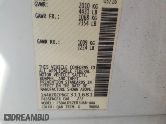 2016 Nissan LEAF S with VIN 1N4BZ0CP6GC311681, listed as a Copart auction lot 63923203 with 79,118 mi miles. Bid and sale history available at carsss.com. Image 13.