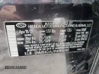 2022 Hyundai Santa Fe Limited with VIN 5NMS4DAL8NH456185, listed as a Copart auction lot 48406205 with 39,580 mi miles and Salvage Title. Bid and sale history available at carsss.com. Image 14.