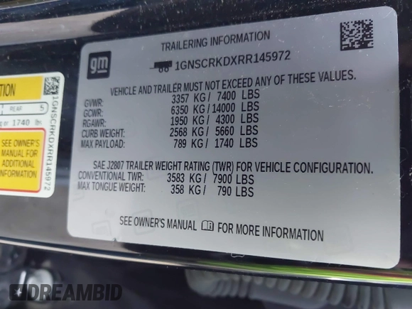 2024 Chevrolet Tahoe RST with VIN 1GNSCRKDXRR145972, listed as a IAAI auction lot 42216403 with 30,952 mi miles and . Bid and sale history available at DreamBid. Image 9.
