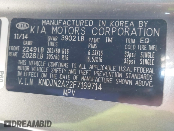 2015 Kia Soul with VIN KNDJN2A22F7169714, listed as a IAAI auction lot 41431556 with 122,834 mi miles. Bid and sale history available at carsss.com. Image 9.