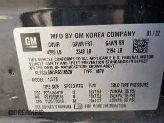 2022 Chevrolet Trax LT with VIN KL7CJLSM1NB516520, listed as a Copart auction lot 41574535 with 76,322 mi miles and Salvage Title. Bid and sale history available at carsss.com. Image 12.