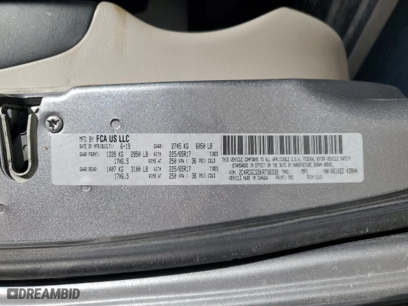 2019 Dodge Grand Caravan SXT with VIN 2C4RDGCG5KR736339, listed as a Copart auction lot 46520125 with 85,139 mi miles and Salvage Title. Bid and sale history available at carsss.com. Image 13.