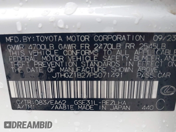2023 Lexus IS 350 F Sport with VIN JTHGZ1B27P5071491, listed as a IAAI auction lot 41908414 with 24,622 mi miles and . Bid and sale history available at DreamBid. Image 9.