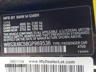 2016 BMW M4 with VIN WBS3U9C58GP969536, listed as a IAAI auction lot 41939708 with 1 mi miles. Bid and sale history available at carsss.com. Image 9.