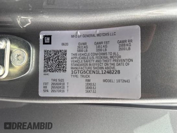 2020 GMC Canyon 2WD SLE with VIN 1GTG5CEN1L1248228, listed as a Copart auction lot 89388675 with 31,980 mi miles and Salvage Title. Bid and sale history available at carsss.com. Image 10.