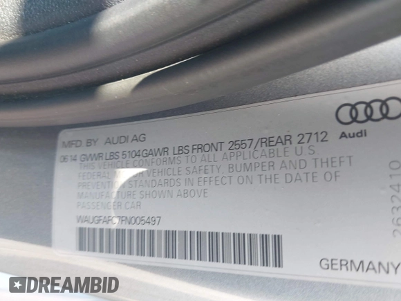2015 Audi A6 Premium Plus with VIN WAUGFAFC7FN005497, listed as a IAAI auction lot 42402477 with 79,334 mi miles and . Bid and sale history available at DreamBid. Image 9.