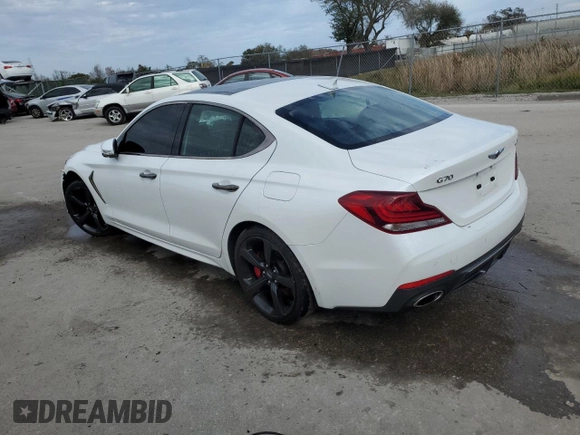 2021 Genesis G70 3.3T with VIN KMTG34LE5MU074535, listed as a Copart auction lot 40277844 with 56,032 mi miles and Non Repairable. Bid and sale history available at carsss.com. Image 2.