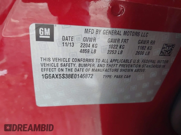 2014 Cadillac CTS Luxury AWD with VIN 1G6AX5S38E0146872, listed as a IAAI auction lot 41663642 with 56,787 mi miles and . Bid and sale history available at DreamBid. Image 9.