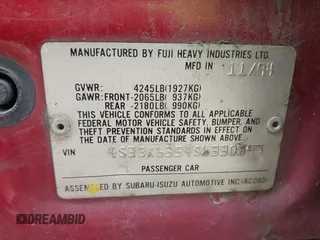 1995 Subaru Legacy L with VIN 4S3BK6354S6330897, listed as a IAAI auction lot 42480561 with 298,813 mi miles and . Bid and sale history available at DreamBid. Image 9.
