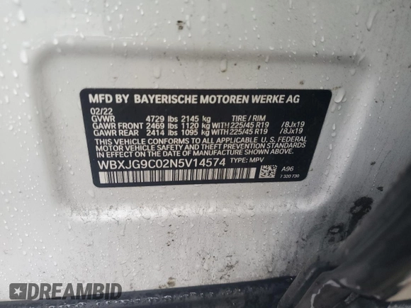 2022 BMW X1 xDrive28i z VIN WBXJG9C02N5V14574, wystawiony jako Copart lot #43834285 z przebiegiem 63 266 mil mil oraz Szkoda całkowita • Salvage title. Historia ofert i sprzedaży dostępna na DreamBid. Obrazek 12.