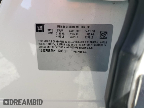2017 Buick LaCrosse Premium with VIN 1G4ZR5SS9HU178370, listed as a Copart auction lot 70645854 with 68,300 mi miles and Salvage Title. Bid and sale history available at DreamBid. Image 14.