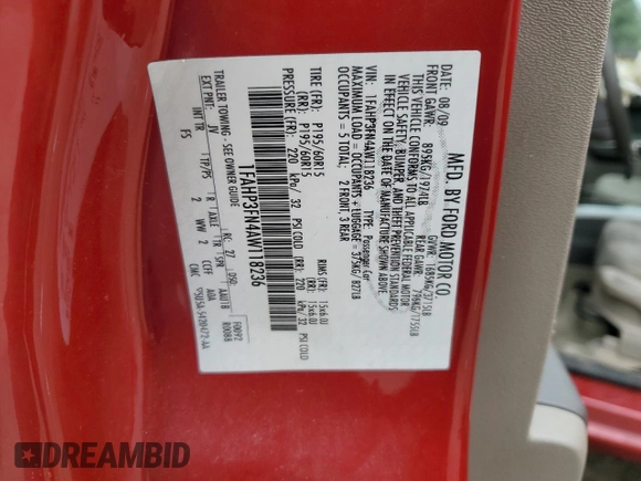 2010 Ford Focus SE with VIN 1FAHP3FN4AW118236, listed as a Copart auction lot 52704925 with 65,989 mi miles and Salvage Title. Bid and sale history available at DreamBid. Image 15.