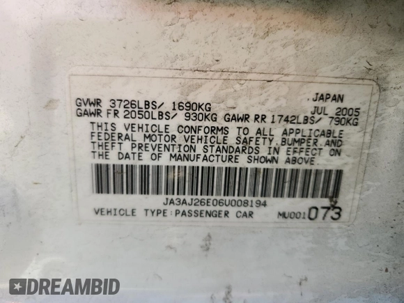 2006 Mitsubishi Lancer ES with VIN JA3AJ26E06U008194, listed as a Copart auction lot 72812724 with 140,432 mi miles and Salvage Title. Bid and sale history available at DreamBid. Image 12.