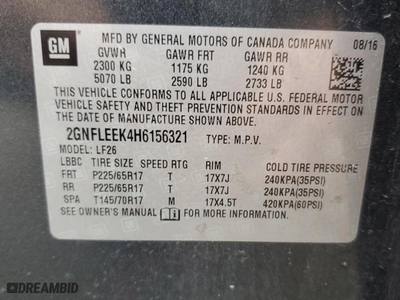 2017 Chevrolet Equinox LS with VIN 2GNFLEEK4H6156321, listed as a Copart auction lot 53116845 with 178,667 mi miles and Clean Title. Bid and sale history available at carsss.com. Image 13.