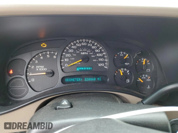 2005 Chevrolet Tahoe Z71 z VIN 1GNEC13T35R120569, wystawiony jako Copart lot #56483585 z przebiegiem 220 860 mil mil oraz Szkoda całkowita • Salvage title. Historia ofert i sprzedaży dostępna na DreamBid. Obrazek 9.