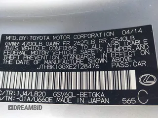 2014 Lexus ES 350 with VIN JTHBK1GGXE2128476, listed as a IAAI auction lot 41785156 with 99,555 mi miles. Bid and sale history available at carsss.com. Image 9.