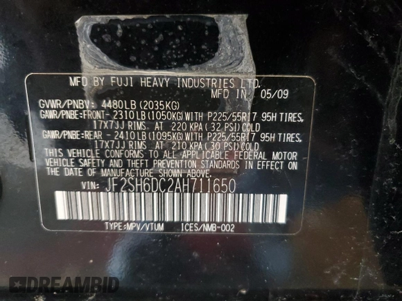 2010 Subaru Forester X Limited with VIN JF2SH6DC2AH711650, listed as a Copart auction lot 48133555 with 124,244 mi miles and Salvage Title. Bid and sale history available at DreamBid. Image 13.