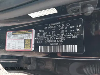 2021 Kia Rio LX with VIN 3KPA24AD3ME430657, listed as a IAAI auction lot 41903102 with 29,473 mi miles and . Bid and sale history available at DreamBid. Image 9.
