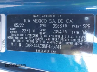 2022 Kia Forte GT with VIN 3KPF44AC8NE495741, listed as a IAAI auction lot 40980838 with 40,758 mi miles. Bid and sale history available at carsss.com. Image 9.