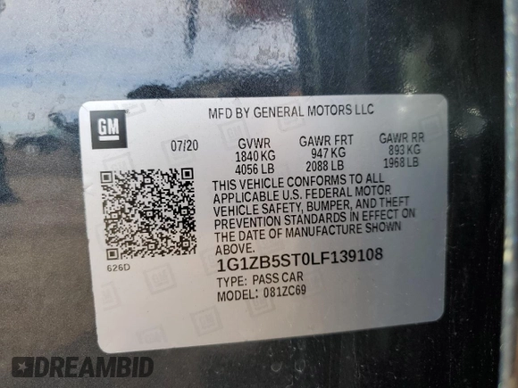 2020 Chevrolet Malibu LS with VIN 1G1ZB5ST0LF139108, listed as a Copart auction lot 50275505 with 76,193 mi miles and Salvage Title. Bid and sale history available at DreamBid. Image 14.