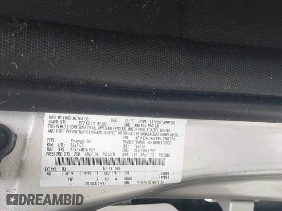 2015 Ford Focus SE with VIN 1FADP3F29FL258781, listed as a IAAI auction lot 41963223 with 121,286 mi miles and . Bid and sale history available at DreamBid. Image 9.