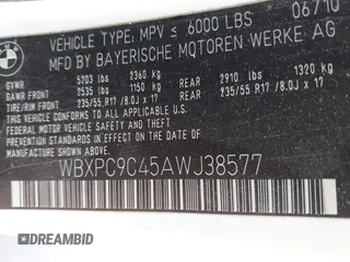 2010 BMW X3 xDrive30i with VIN WBXPC9C45AWJ38577, listed as a IAAI auction lot 42124223 with 217,075 mi miles. Bid and sale history available at carsss.com. Image 9.